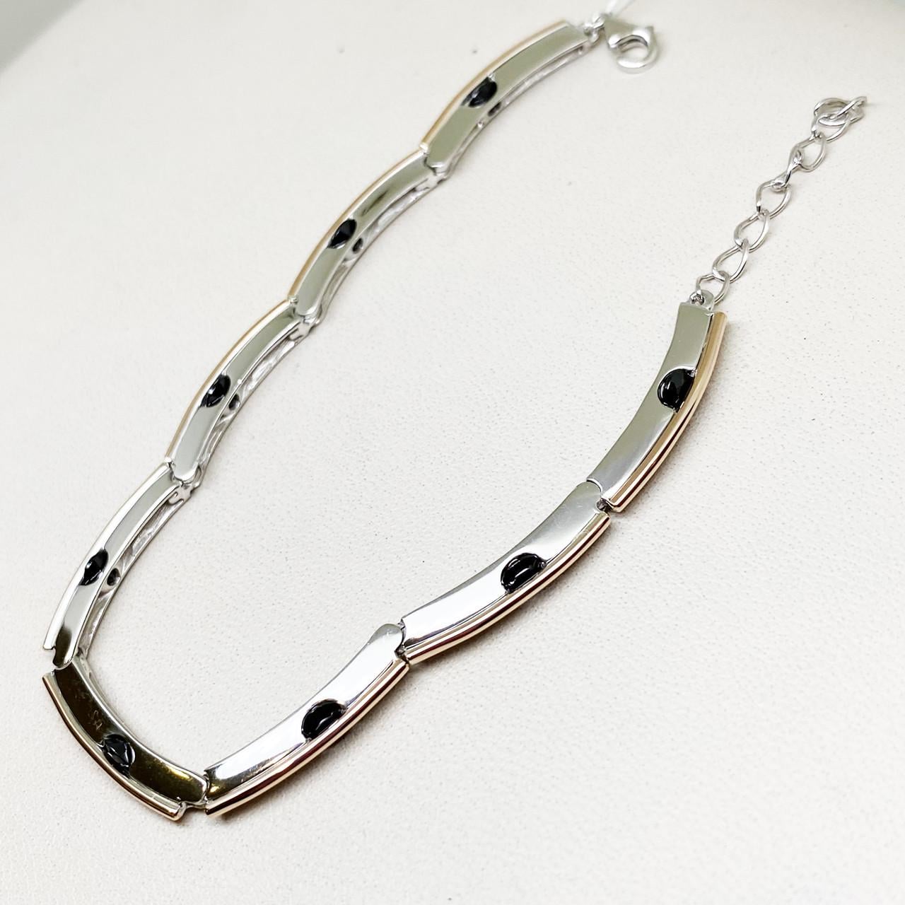 Браслет серебряный с кубическим цирконием и золотыми пластинами 8,83 г