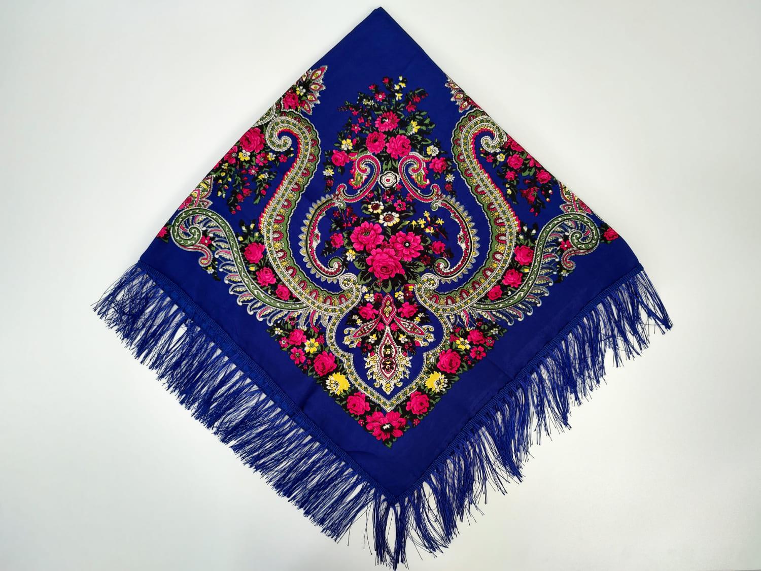Платок цветочный орнамент 120х120 см Синий М46 (29416901)