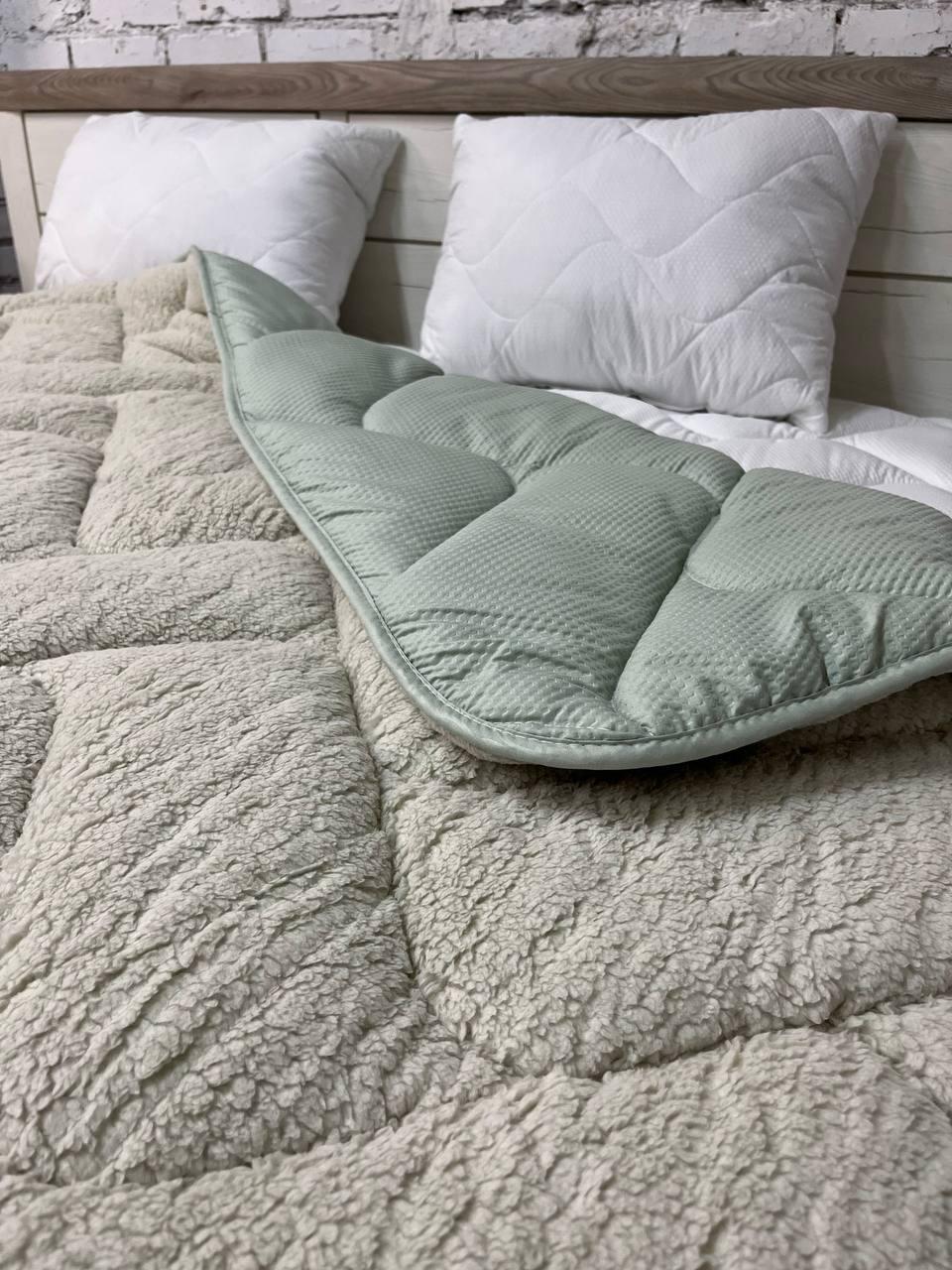 Одеяло меховое полуторное 155х210 см Бежево-мятный (22936463) - фото 5