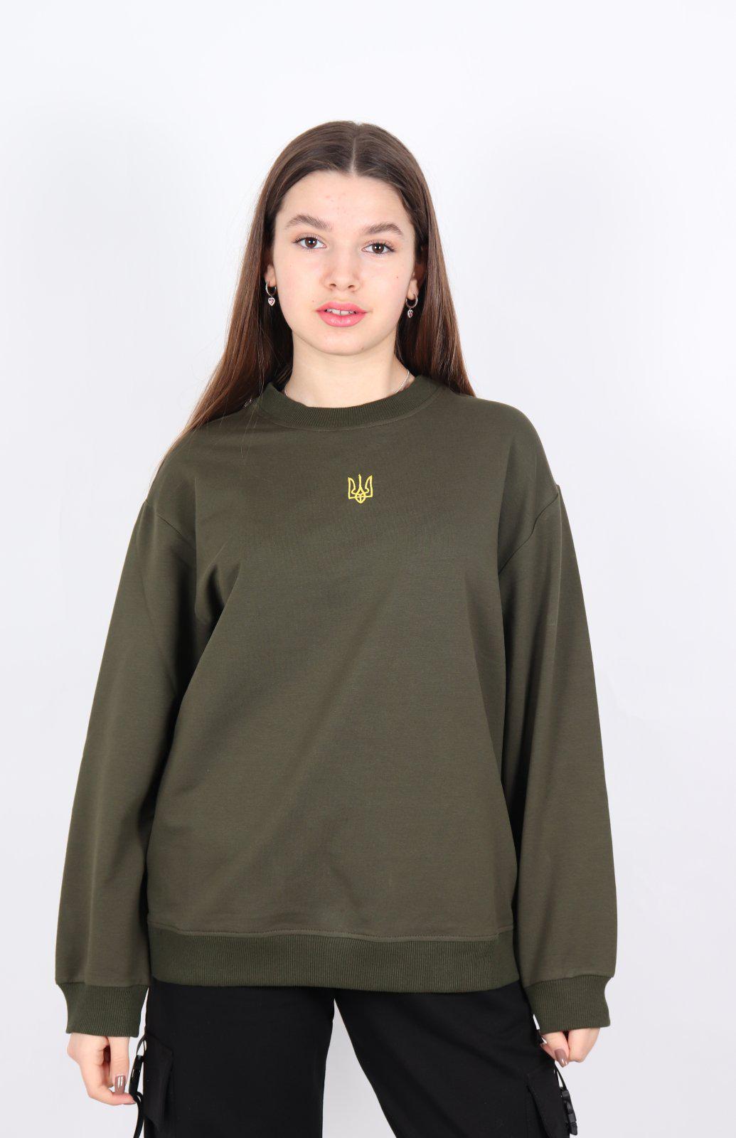 Свитшот с гербом для девочки р. 158 Хаки (126935)