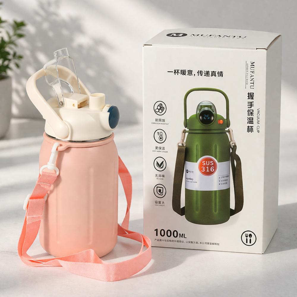 Термос спортивный 124709 1000 мл из нержавеющей стали 316 с трубочкой и ремнем Розовый Термос спортивный 124709 1000 мл из нержавеющей стали 316 с трубочкой и ремнем Розовый