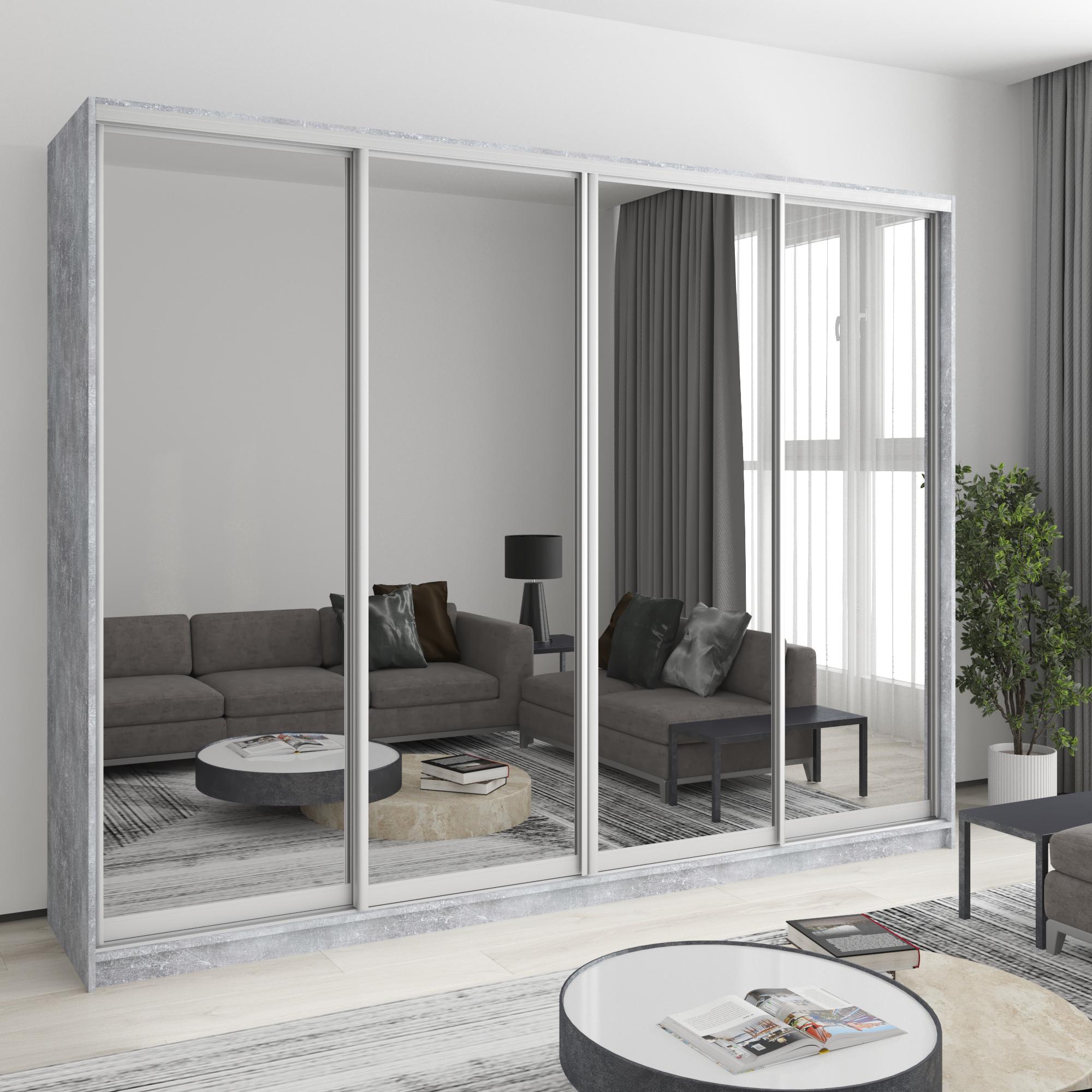 Шкаф-купе четырехдверный MebelStar Стандарт AL 4 зеркала 270x45x210 см Бетон (MBS-12332) Шкаф-купе четырехдверный MebelStar Стандарт AL 4 зеркала 270x45x210 см Бетон (MBS-12332)