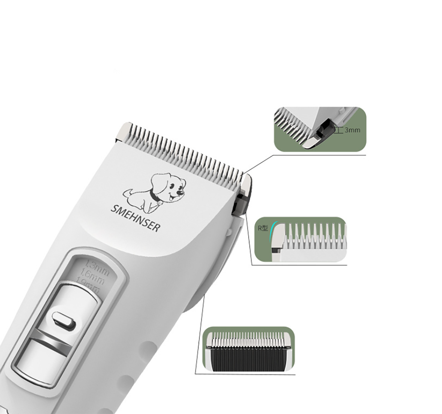 Машинка для стрижки тварин SMEHNSER D3 Pet Clipper з насадками 2200 mAh Білий - фото 7