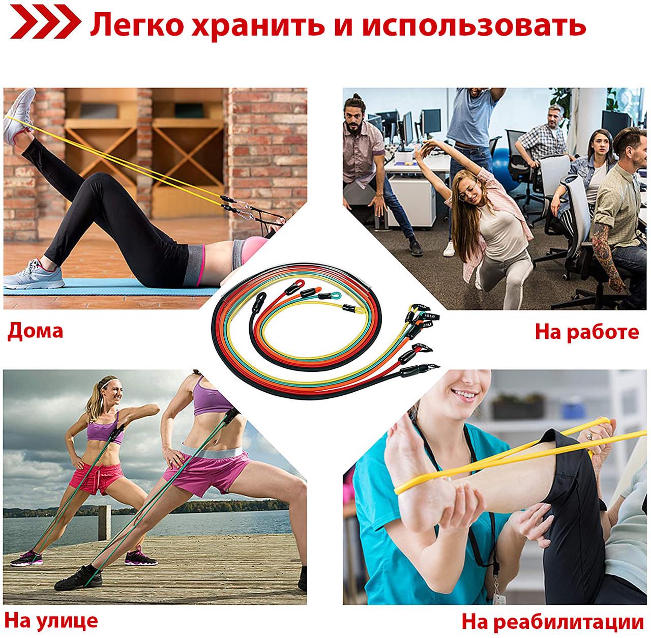 Набор трубчатых эспандеров WCG T15 рукоятки/манжеты/якорь/чехол 5 резинок до 45 кг (T15) - фото 6