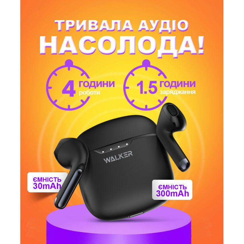 Навушники Bluetooth WALKER WTS-33 Black - фото 3