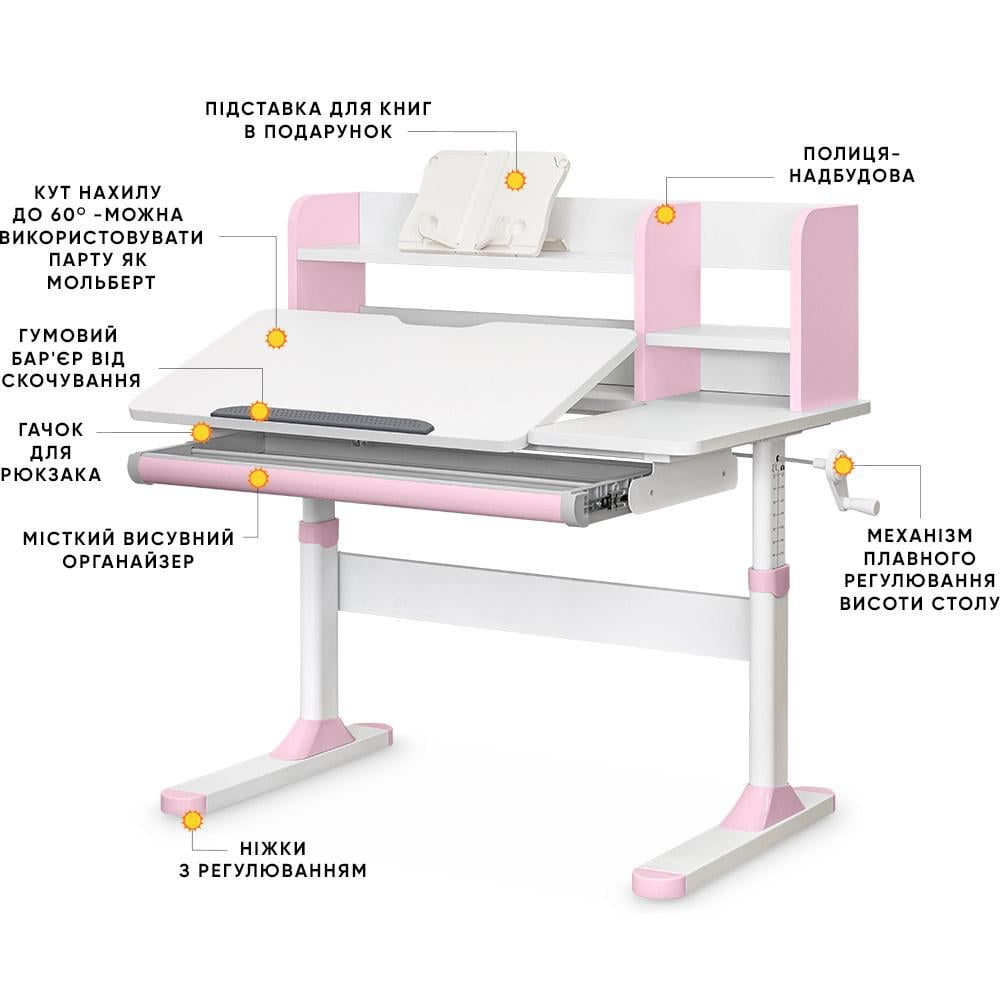 Парта дитяча шкільна Evo-kids TH-330 Pink із кріслом Evo-kids Mio Lite KP TH-330 W/PN/Y-208 KP Рожевий - фото 2