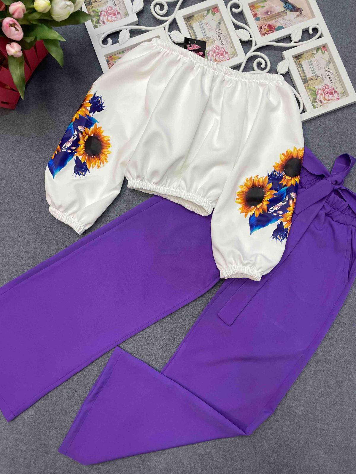 Костюм вышиванка весенний двойка палаццо/топ с длинным рукавом 134 см Фиолетовый