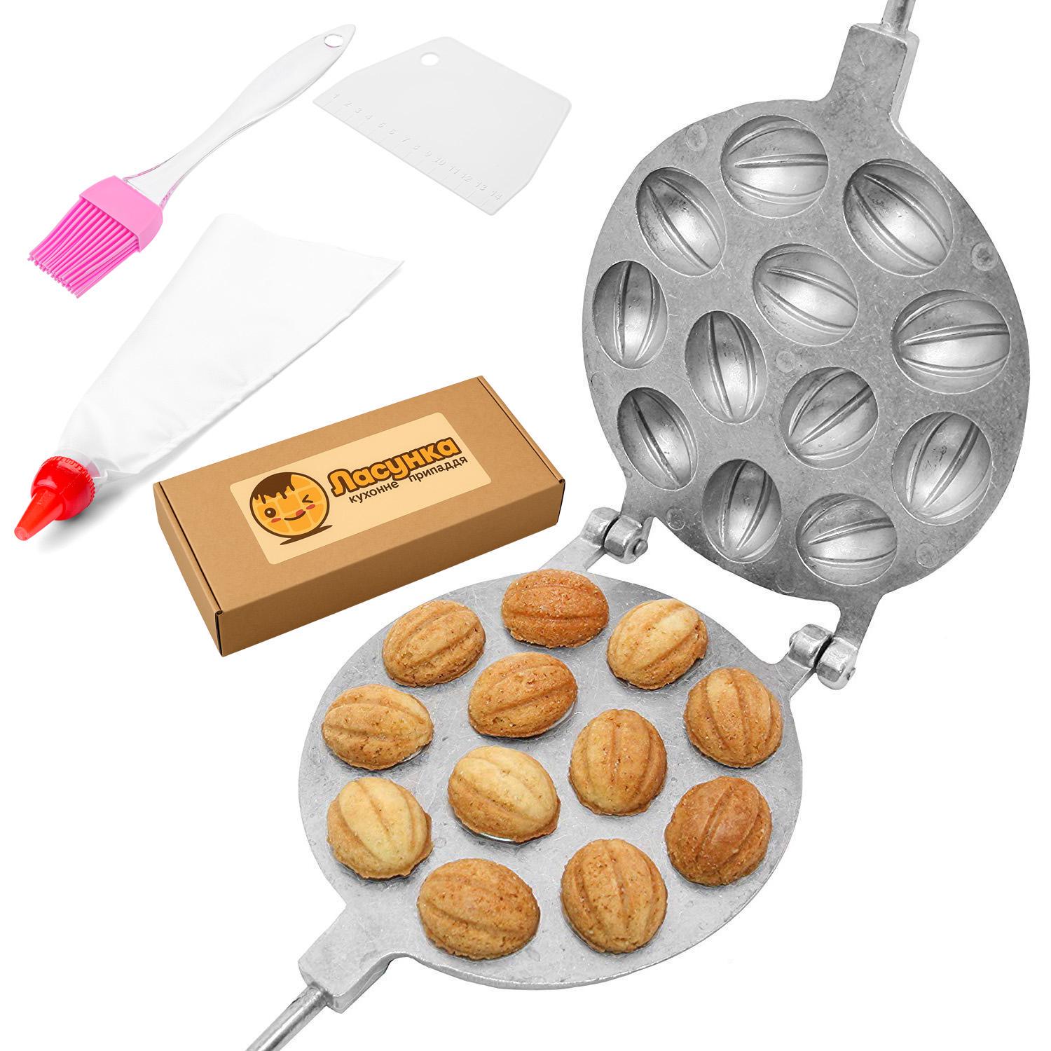 Орешница на 12 орешков с силиконовой кисточкой/кондитерским мешком и шпателем (87498) Орешница на 12 орешков с силиконовой кисточкой/кондитерским мешком и шпателем (87498)