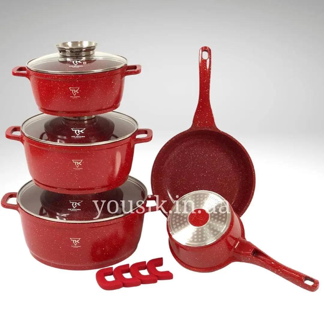 Набір посуду для індукції Top Kitchen TK-00020 з гранітним покриттям 10 предметів Червоний (2480402969) - фото 2 Набір посуду для індукції Top Kitchen TK-00020 з гранітним покриттям 10 предметів Червоний (2480402969) - фото 2