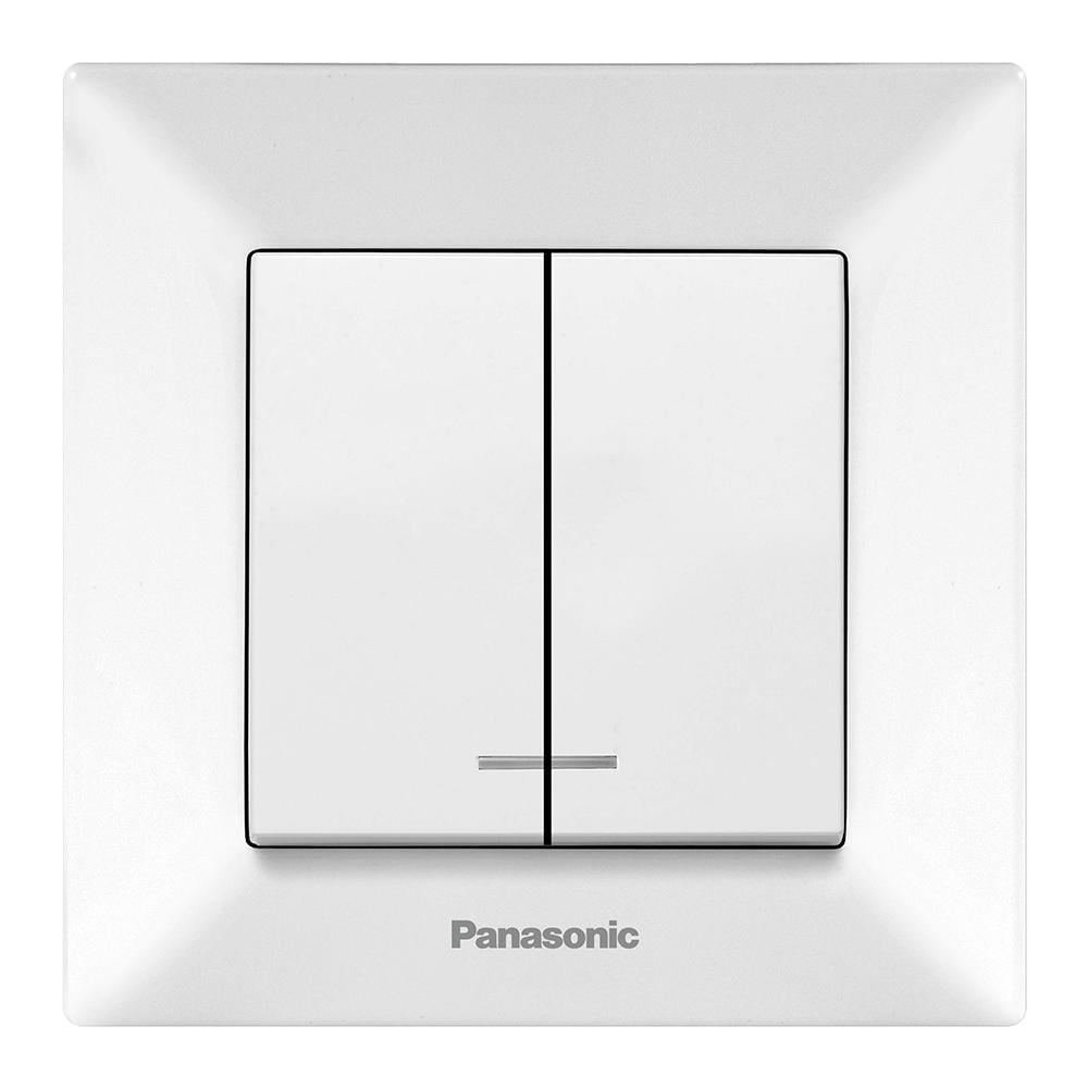 Выключатель Panasonic Arkedia Slim двухклавишный с подсветкой Белый (22852)