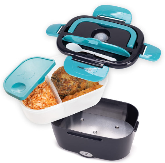 Ланч-бокс електричний Kamille Vizo із двома ємностями 1,5/0,45 л автомобільний Чорний/Блакитний (2170) - фото 2