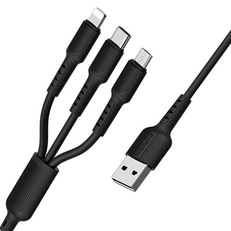 Кабель Borofone BX-16 3в1 microUSB/Lightning/Type-C 1 м Черный