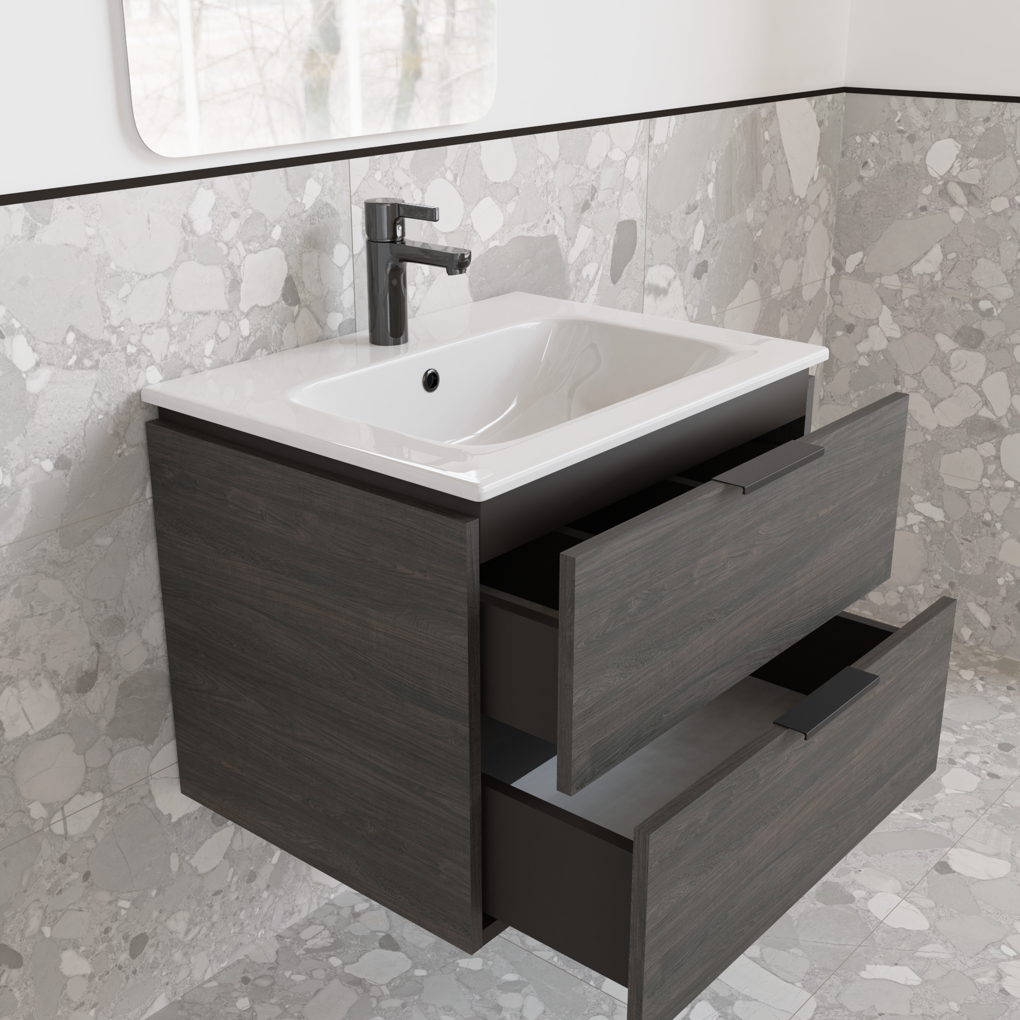 Тумба подвесная с раковиной MVK Vostok Icon 60 В2 600х450х530 мм Морское дерево Карбон (p260kb) - фото 3