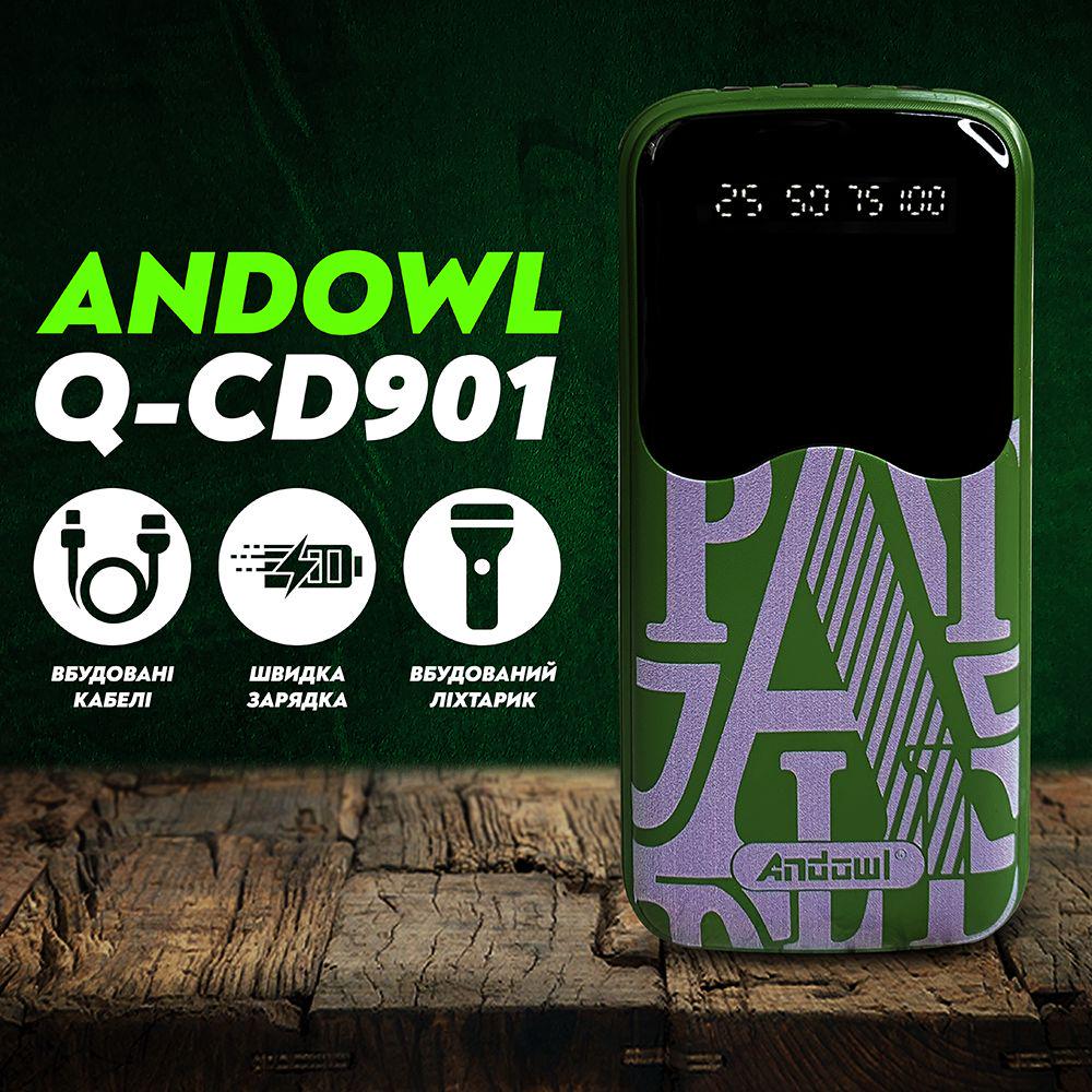 Повербанк Andowl Q-CD901X1 40000 mAh зі швидкою зарядкою та вбудованими кабелями Micro USB/Type C/Lightning Зелений (9ec163bd) - фото 2 Повербанк Andowl Q-CD901X1 40000 mAh зі швидкою зарядкою та вбудованими кабелями Micro USB/Type C/Lightning Зелений (9ec163bd) - фото 2