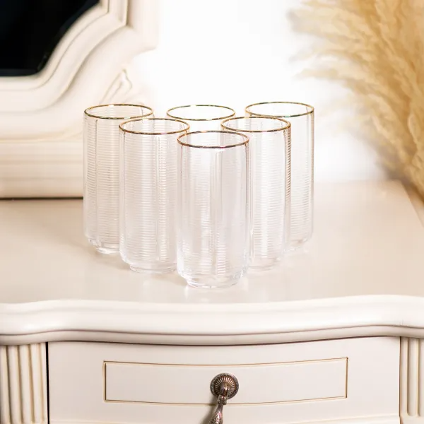 Набір склянок Stunning високих ребристих 6 шт. по 400 мл Прозорий/Золотий - фото 3