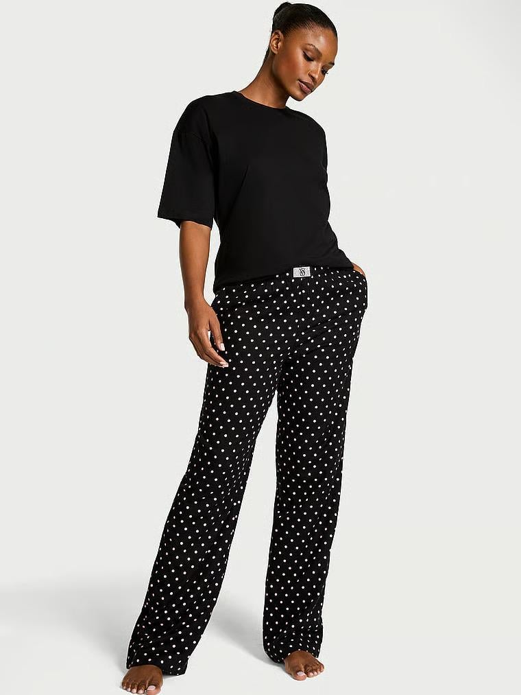 Пижама фланелевая Victoria's Secret Flannel Short-Sleeve Long Tee-Jama Set Regular XS Черный (27112267)