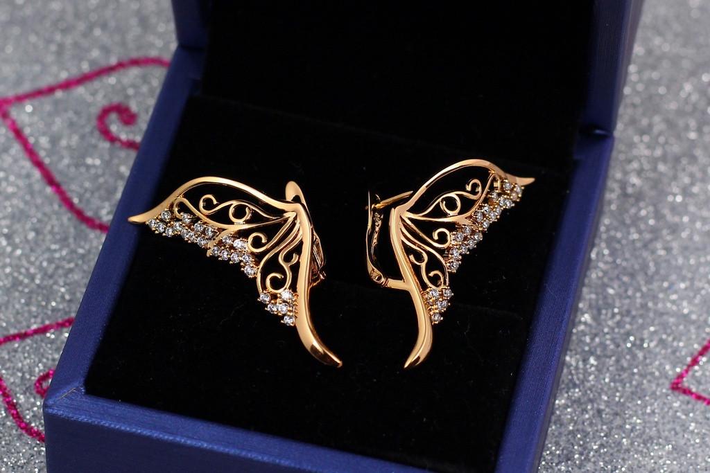 Серьги Xuping Jewerly большие крылья бабочки 4 см Золотистый (2505270588)