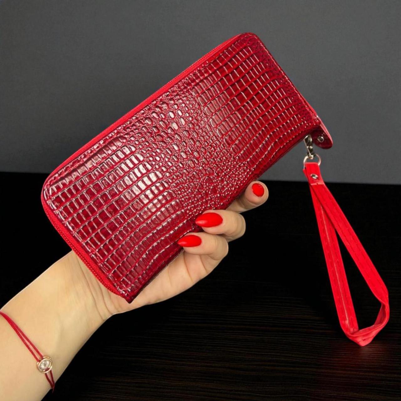 Кошелек женский на молнии большой змеиный принт с эко-кожи Красный - фото 2