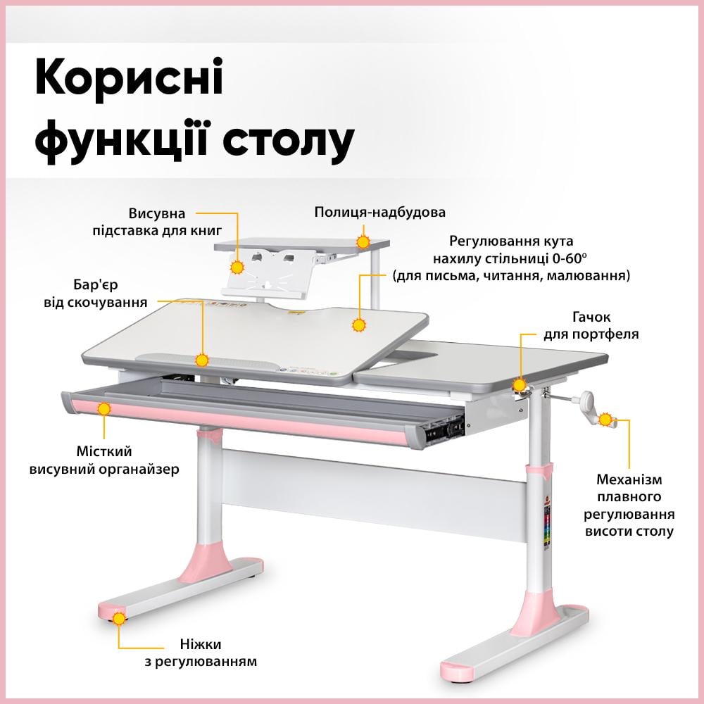 Парта-трансформер школьная Mealux Vancouver Multicolor S50 детская с полкой Белый/Розовый - фото 11