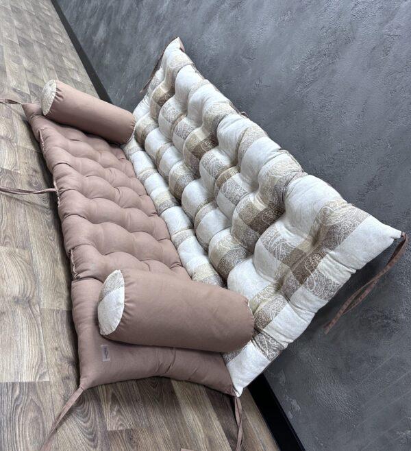 Подушка Comfort Home Jacquard beige на поддоны/качели/каркасы/садовую мебель комбинированная с валиками 100х50х50 см