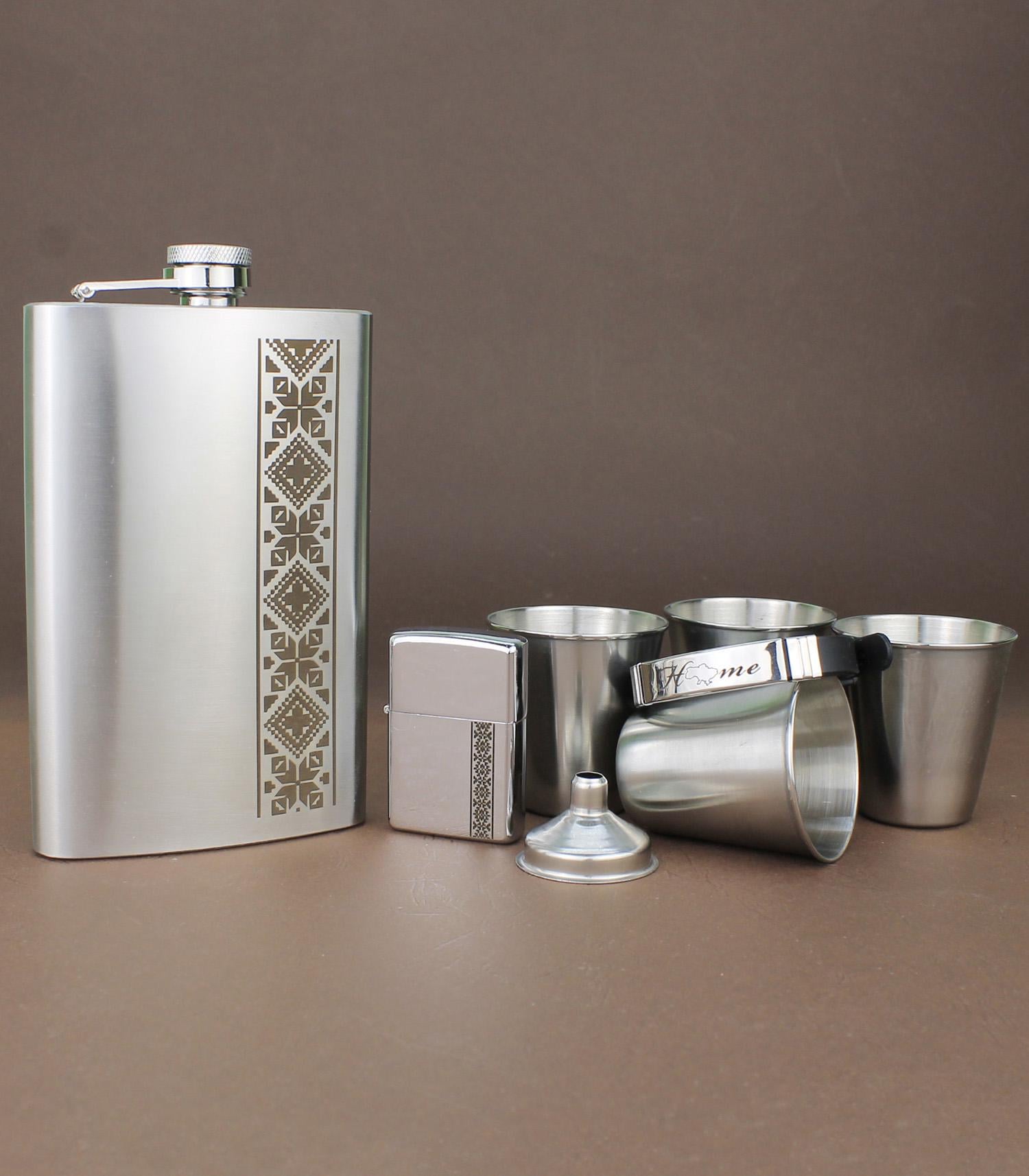 Набор фляги с гравировкой Вышиванка с воронкой/браслетом/стопками/зажигалкой (21-0023)