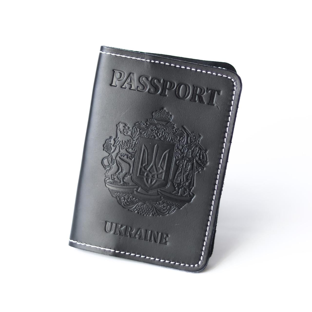 Обкладинка для паспорта Passport великий Герб України біла нитка Чорний (2050742583)