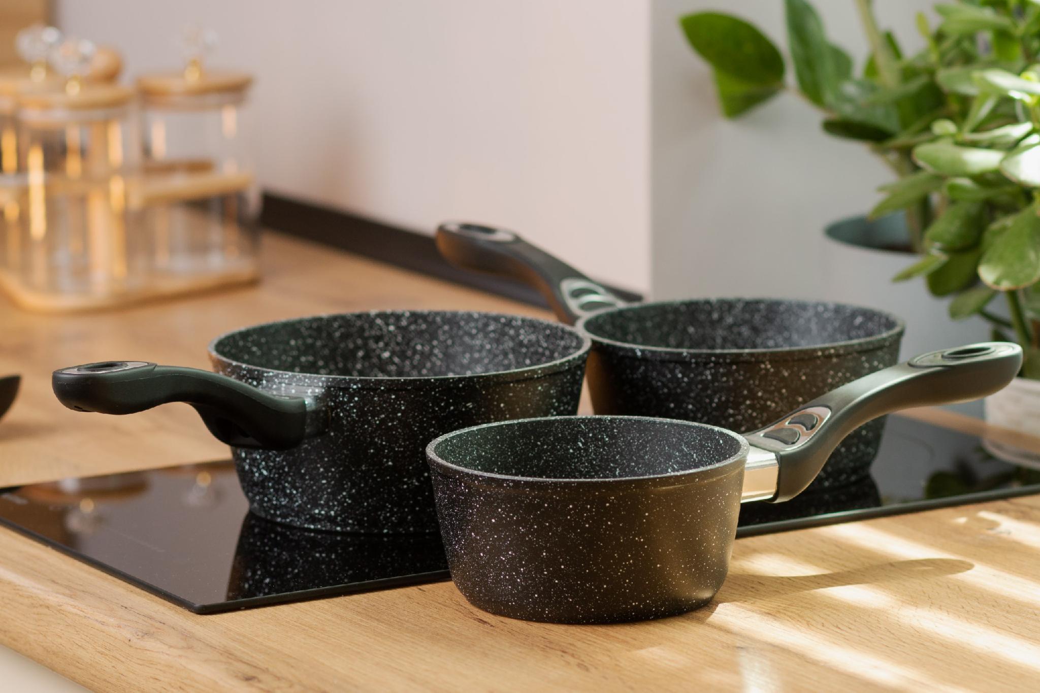 Набор ковшей Olina с антипригарным покрытием алюминиевые 3 шт. Черный (HP655) - фото 2