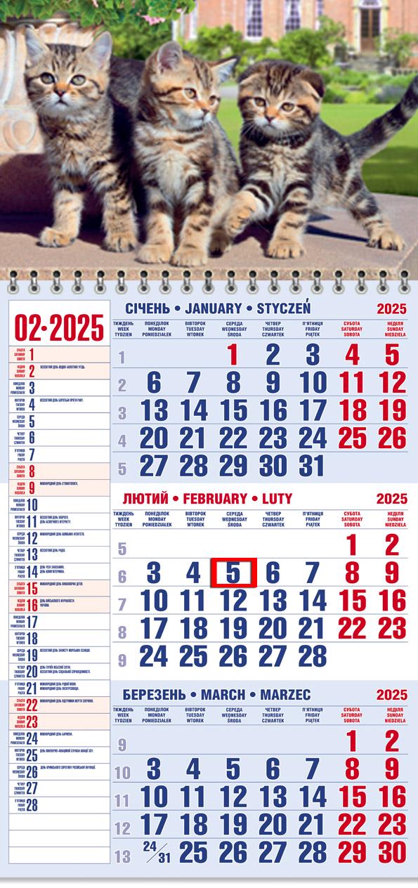 Календар на 2025 р. Офісний 1 Котяча тріада Календар на 2025 р. Офісний 1 Котяча тріада