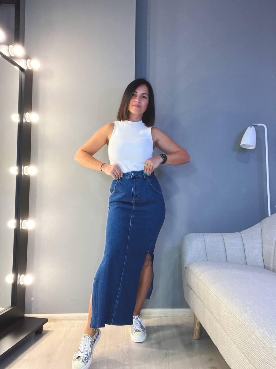 Спідниця жіноча Zeo Basic 3808 джинсова розрізи по боках довга р. 34 Синій (1169) - фото 6 Спідниця жіноча Zeo Basic 3808 джинсова розрізи по боках довга р. 34 Синій (1169) - фото 6