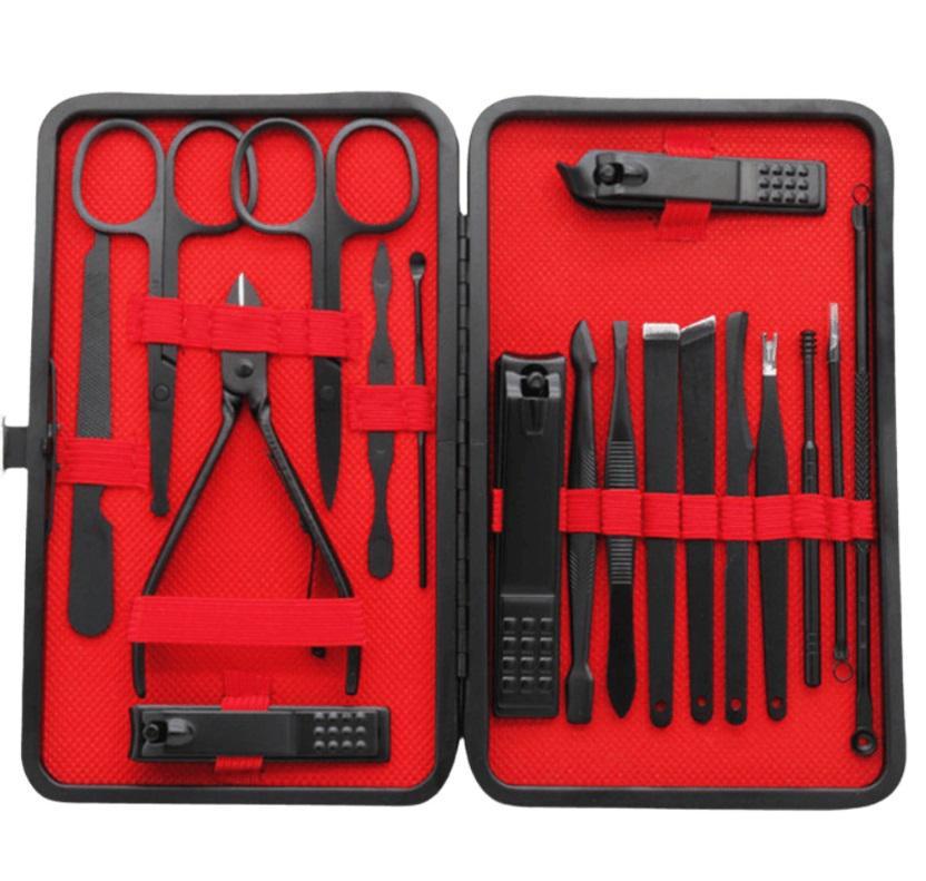 Набір інструментів для догляду за нігтями 14768 18 пр. Чорний з червоним (4993582)