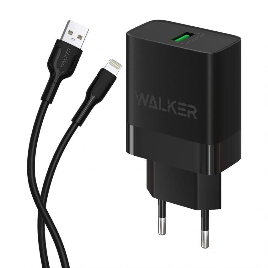 Адаптер Walker 1USB/QC3,0/3A/18 W/Data Cable USB to Lightning Black (WH-35)