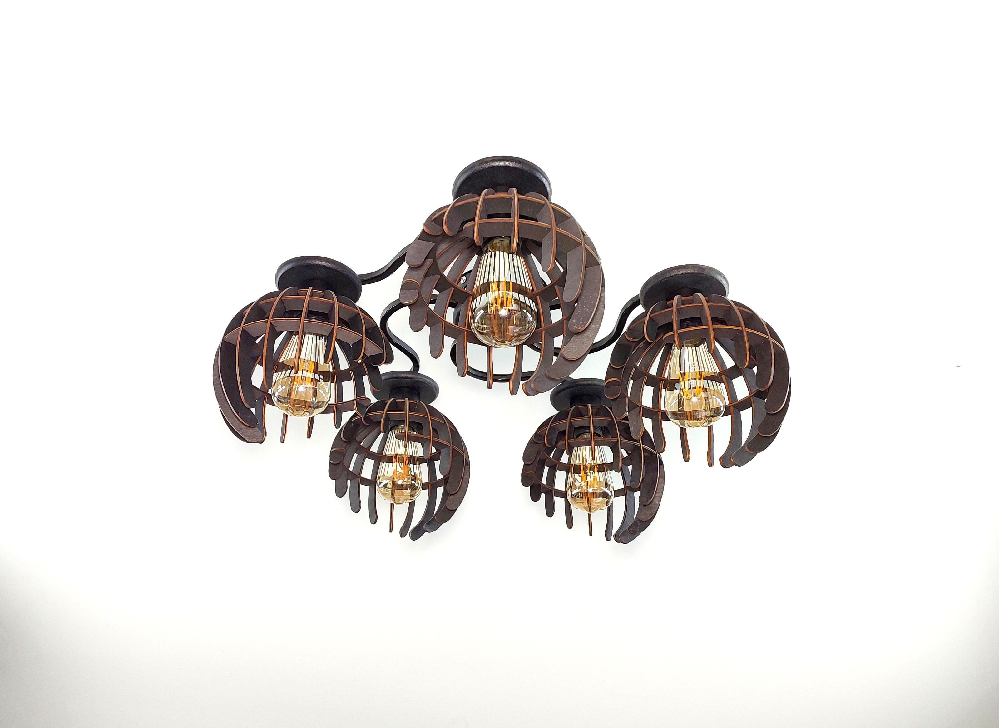 Люстра в стиле лофт на 5 лампочек с деревяными плафонами Черный (4345-11)