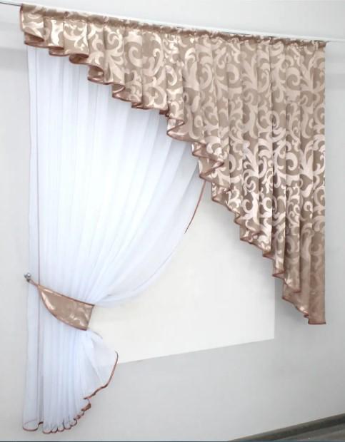 Шторы/тюль на кухню шифон/жаккард 150х170 см Пудровый/Белый (039к) - фото 2 Шторы/тюль на кухню шифон/жаккард 150х170 см Пудровый/Белый (039к) - фото 2