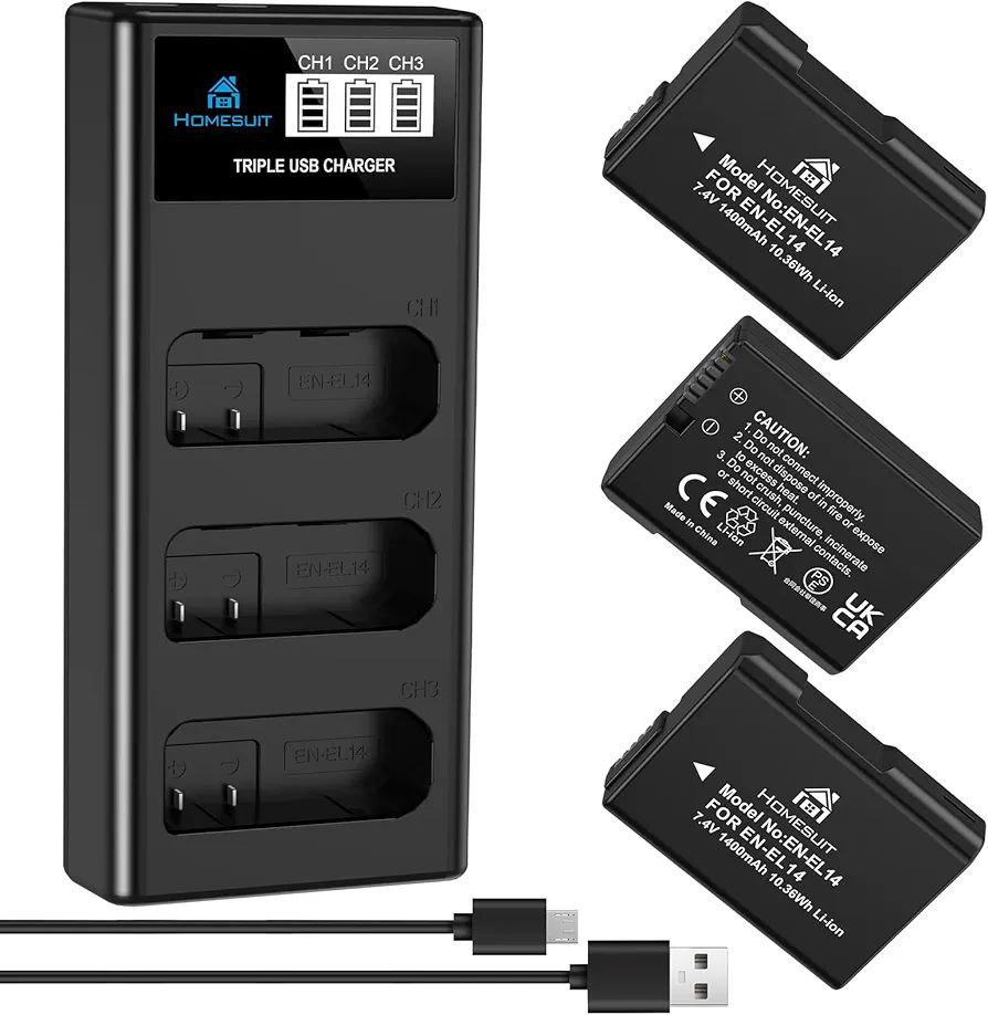Комплект Homesuit EN-EL14/EN-EL14a 3 акумулятори/LCD зарядка (4688)