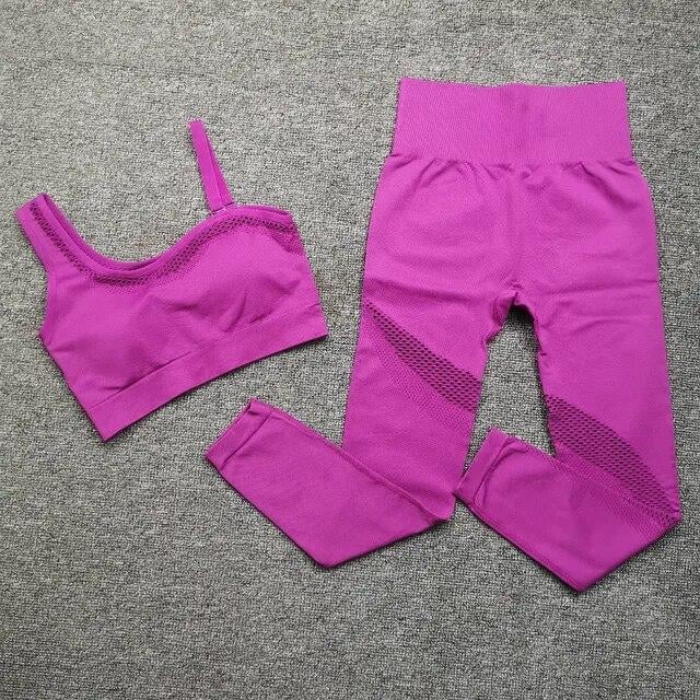 Костюм спортивний з перфорацією без пуш-ап топ/легінси M Фіолетовий (IK03M)