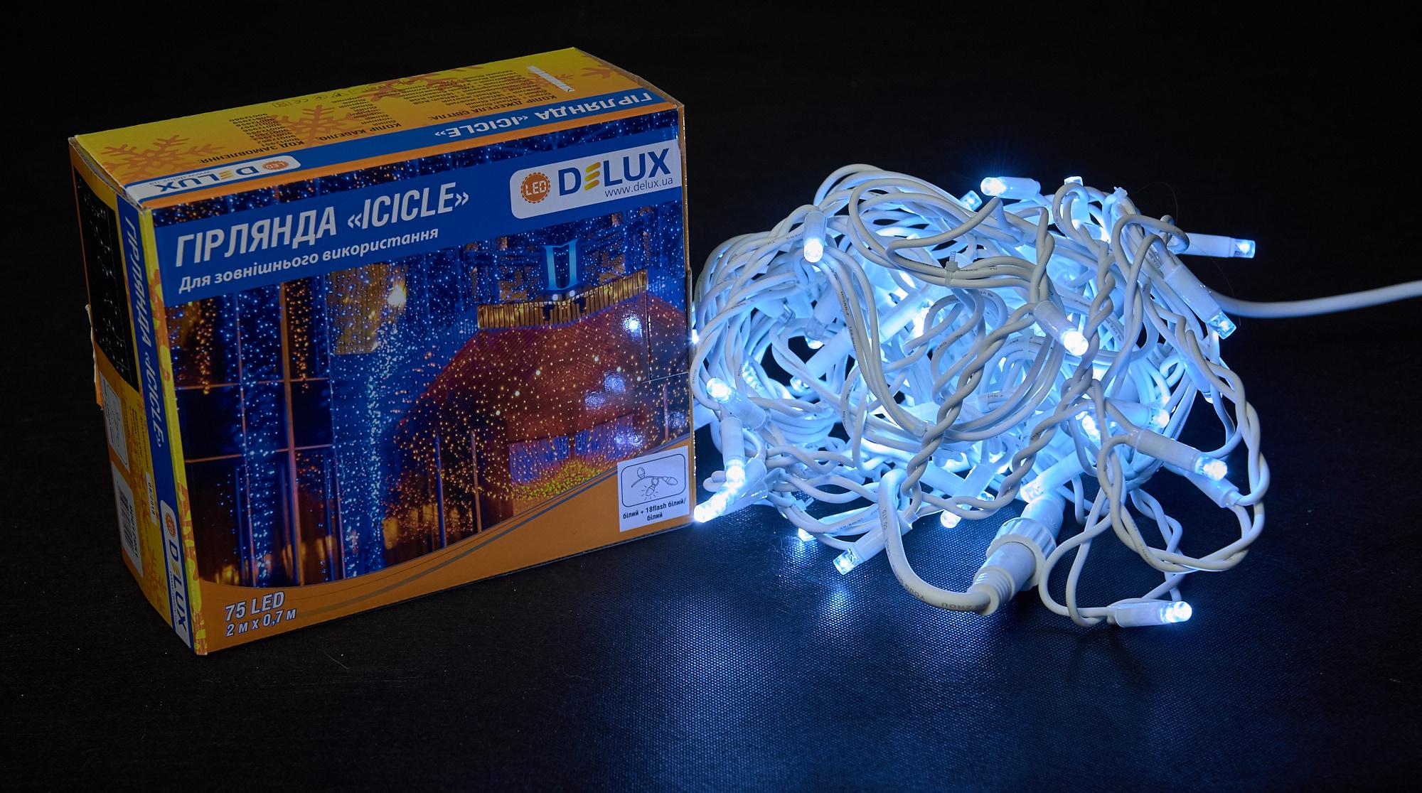 Гірлянда зовнішня Delux Icicle 75 LED IP44 EN 2x0,7 м Білий/Білий (90016588)