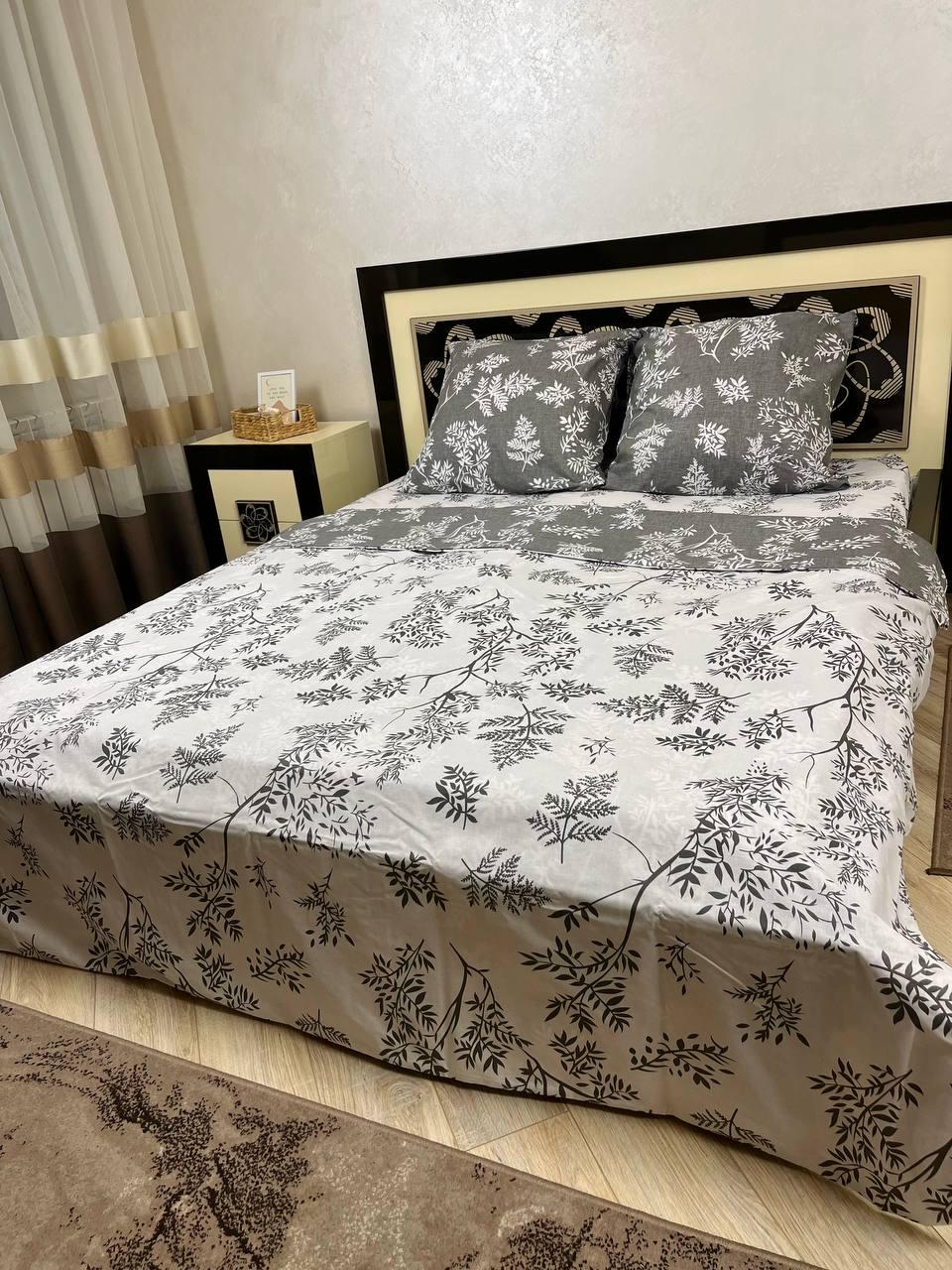 Комплект постільної білизни Тенерум Рослина бавовняний полуторний 150х220/70х70 см Сірий