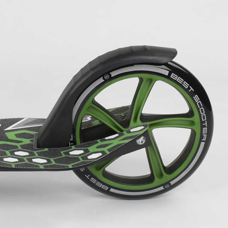 Самокат детский Best Scooter с PU колесами зажимом руля и 1 амортизатором Black/Green (88919) - фото 4