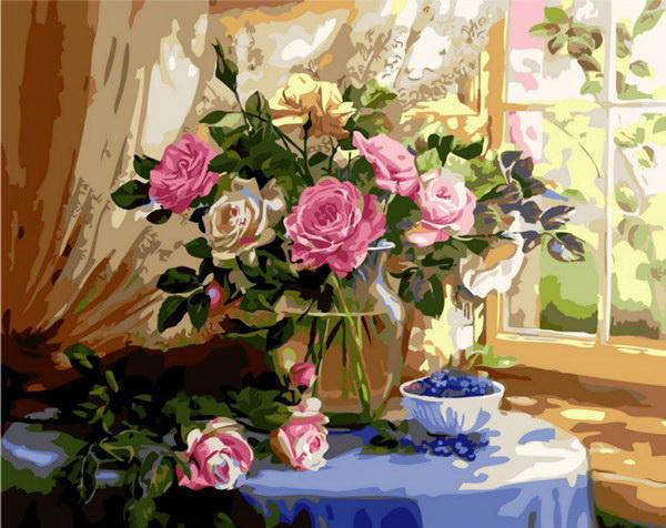 Картина по номерам Mariposa "Натюрморт с розами и черникой" 40x50 см (MR-Q1433)
