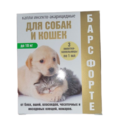 ᐉ Капли для кошек/собак Барс форте инсектоакарицидные 3х1 мл (00000004981)
