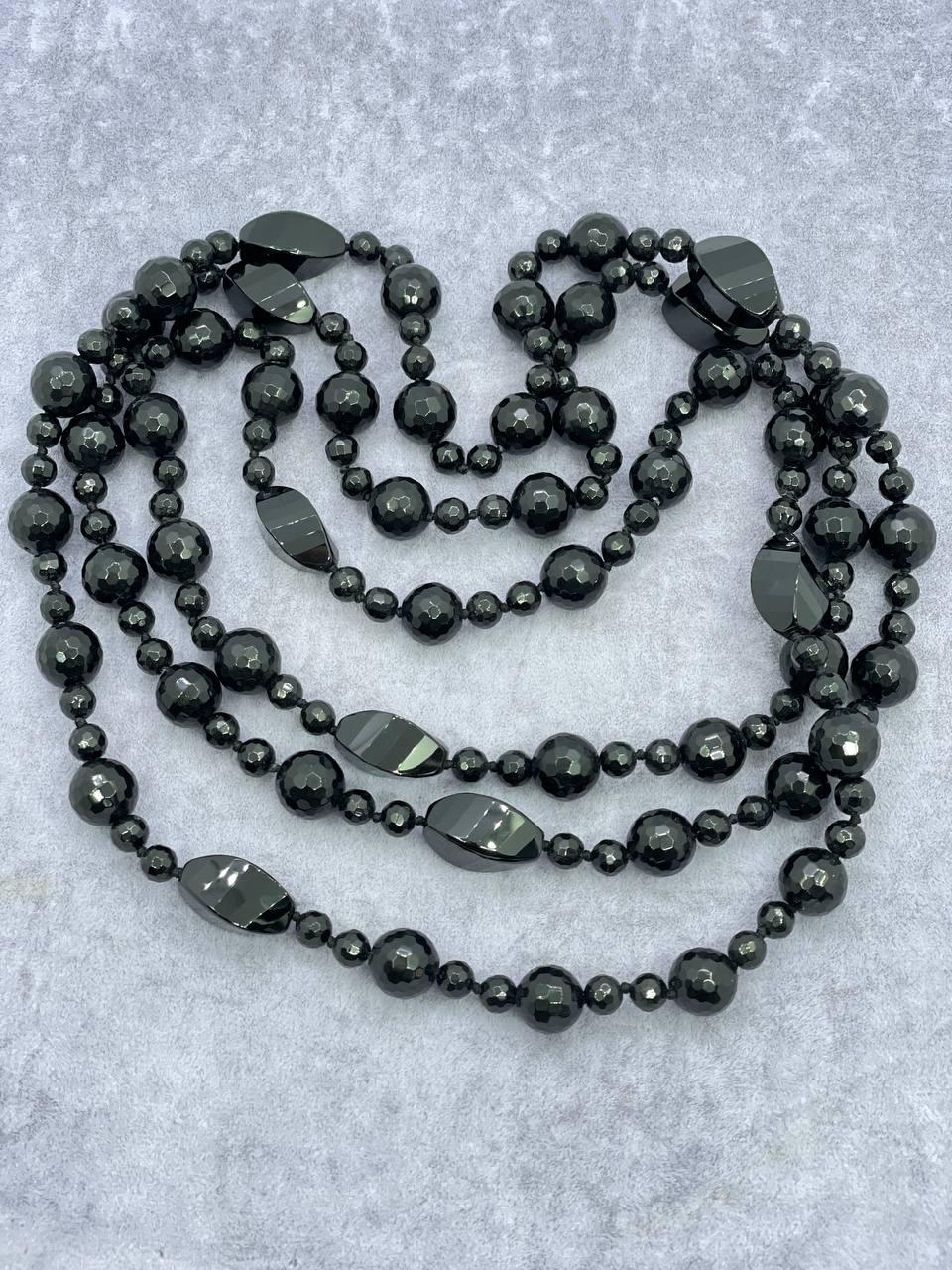 Бусы агат 130 см Черный (1303)