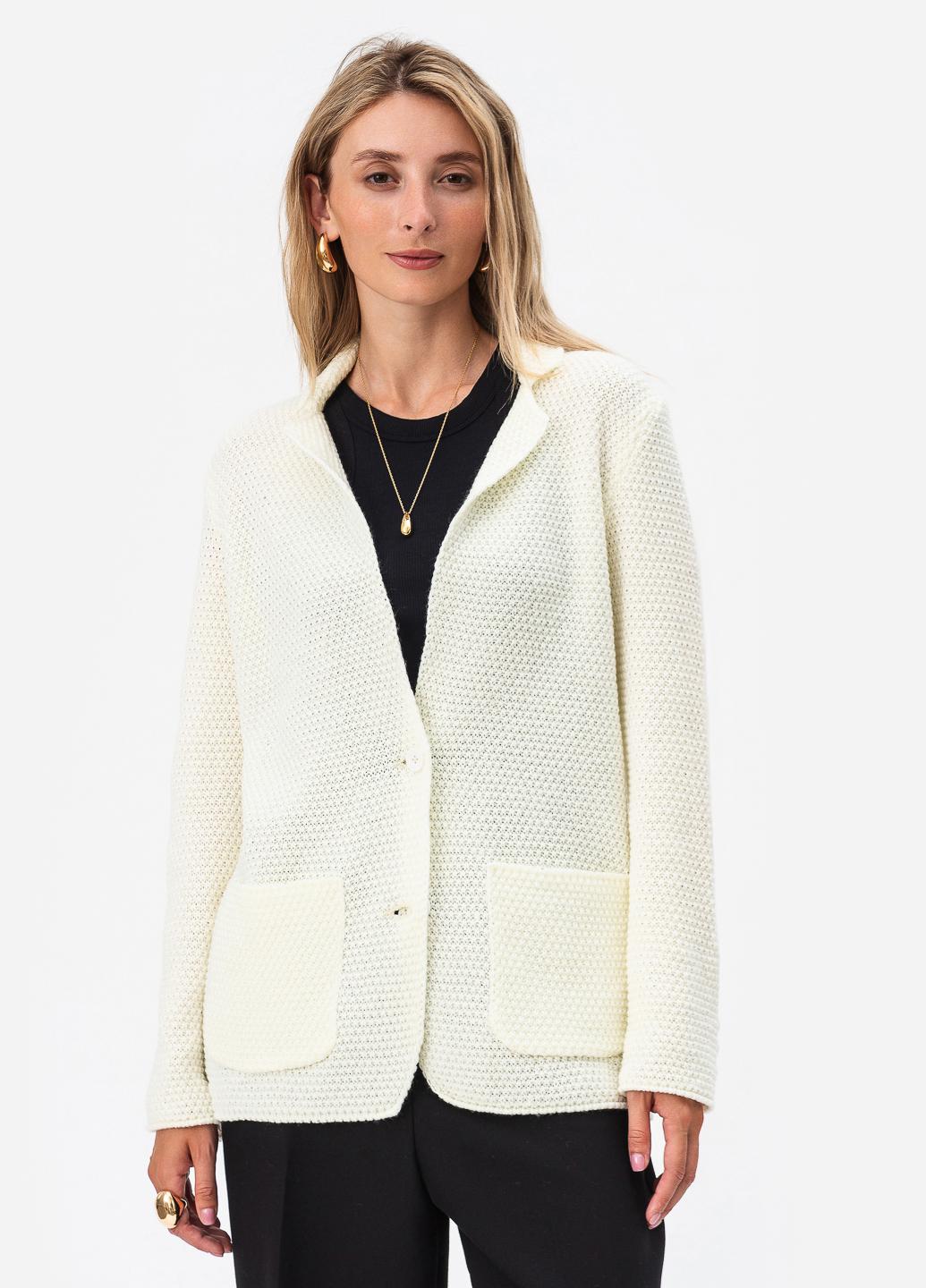 Піджак жіночий рисової в'язки SVTR р. 48-50 Молочний (598) - фото 3 Піджак жіночий рисової в'язки SVTR р. 48-50 Молочний (598) - фото 3