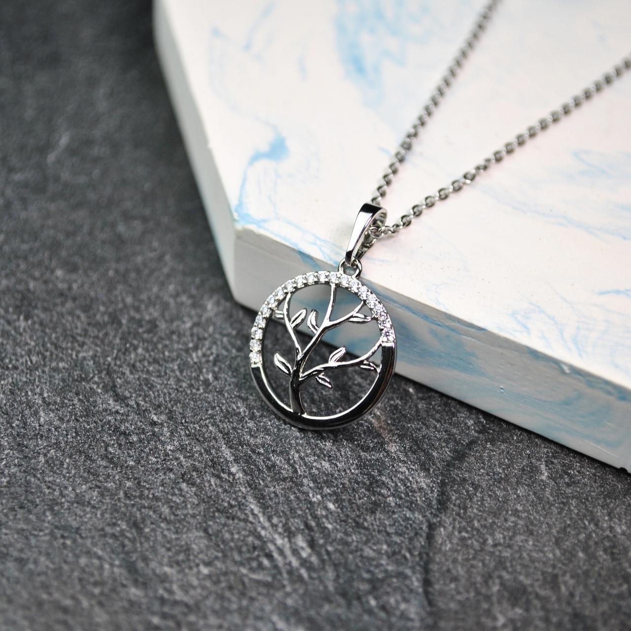 Кулон дерево жизни на цепочке медицинская сталь родий (x223-1)