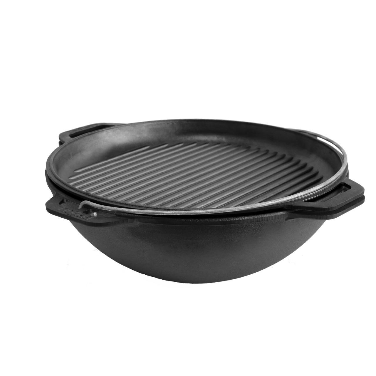 Казан чугунный Brizoll 12 л с крышкой-сковородой гриль