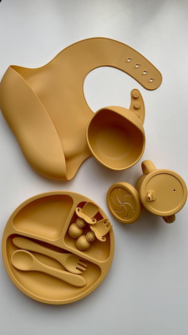 Набор посуды для кормления 9 элементов тарелка/миска/поильник/нагрудник Оранжевый (103) - фото 8