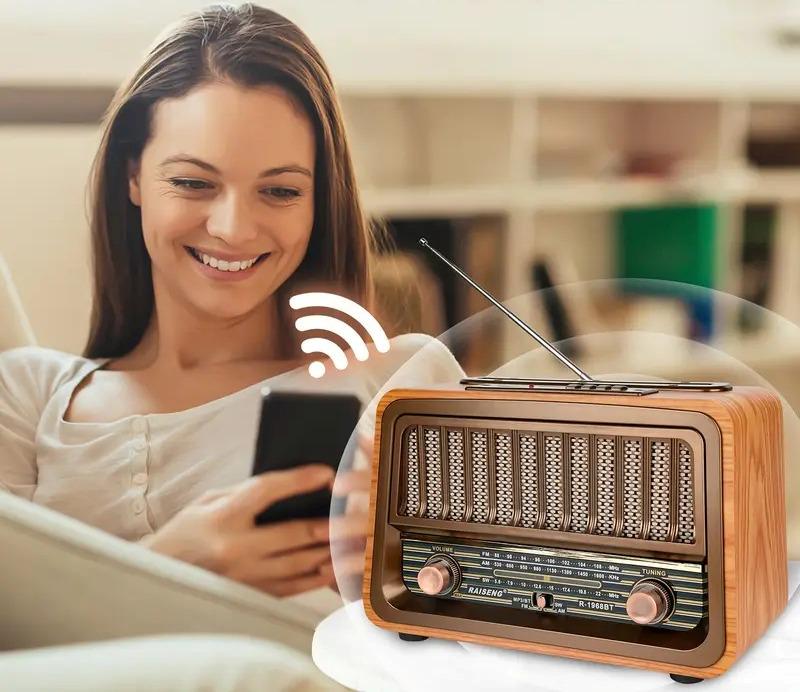 Радиоприемник винтажный RAISENG R-1969BT Ретро AM/FM/SW Bluetooth USB-зарядка и аккумулятором Gold Wood (24086813) - фото 7 Радиоприемник винтажный RAISENG R-1969BT Ретро AM/FM/SW Bluetooth USB-зарядка и аккумулятором Gold Wood (24086813) - фото 7