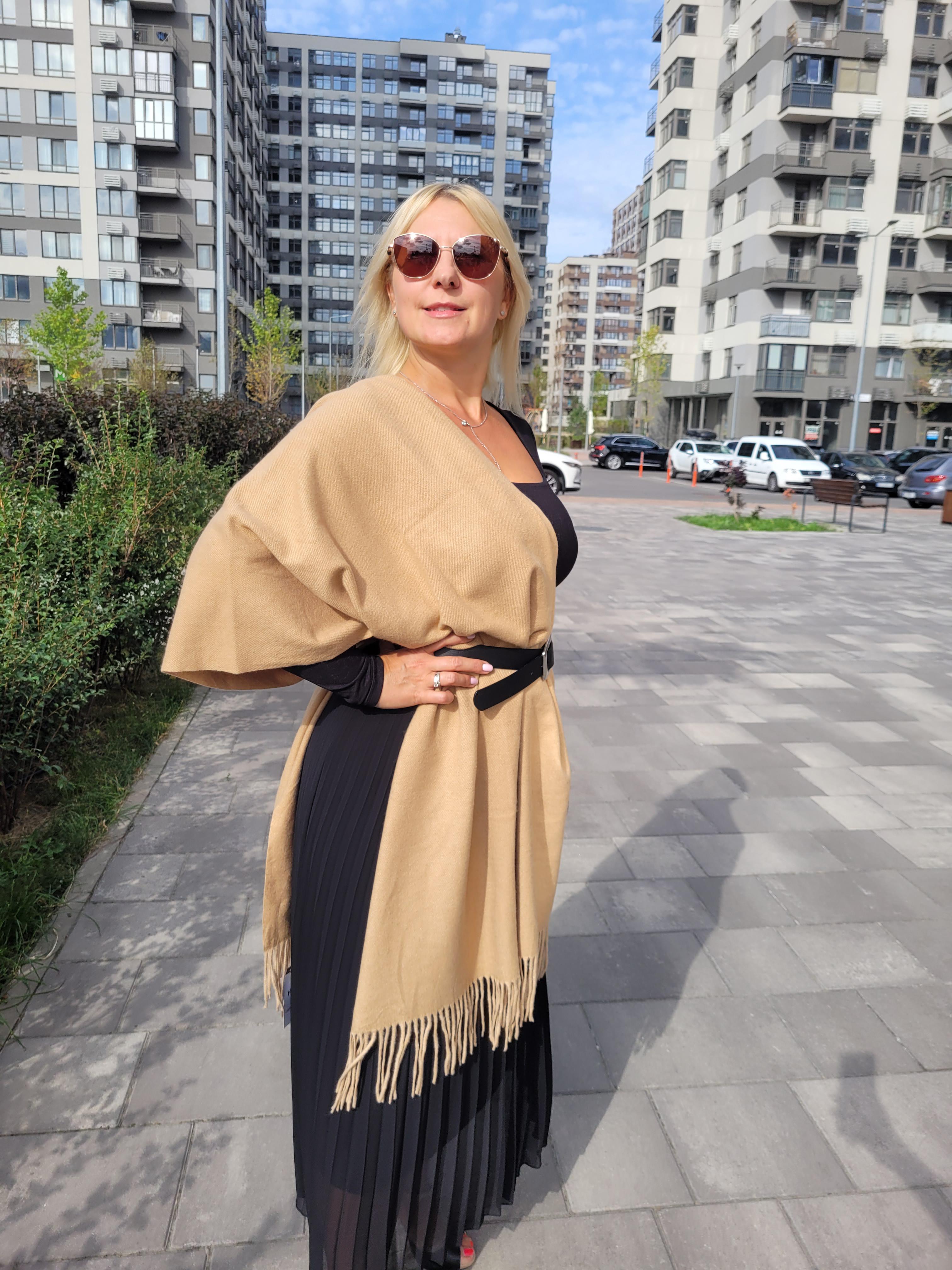 Шарф женский кашемировый однотонный с особым плетением 180х70 см Бежевый (03382)