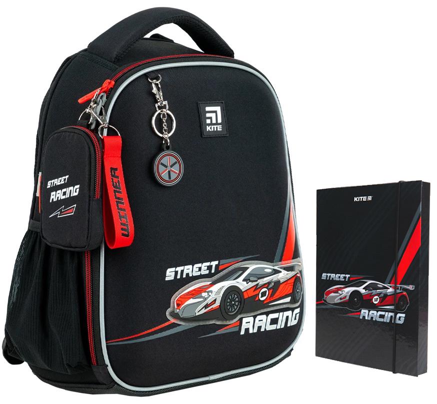 Рюкзак школьный каркасный Kite Education Racing с папкой для тетрадей (202452)