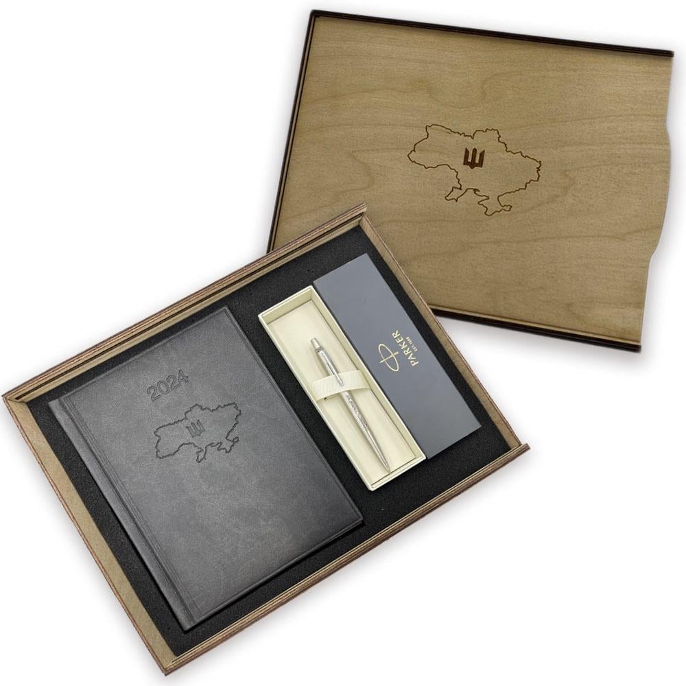 Подарочный настольный набор шариковая ручка Parker Jotter 17 16132_T212b и ежедневник Brunnen 2024 А5 в коробке Черный (73-795 38 904UKR)