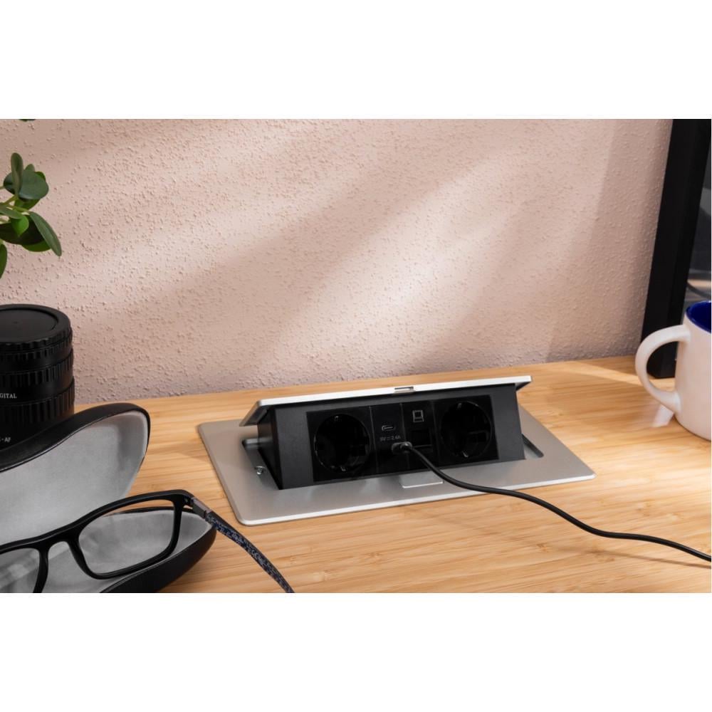 Розетка меблева в стільницю врізна GTV 2хShuko USB-A/C без кабелю Білий (28688658) - фото 2